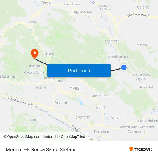 Morino to Rocca Santo Stefano map