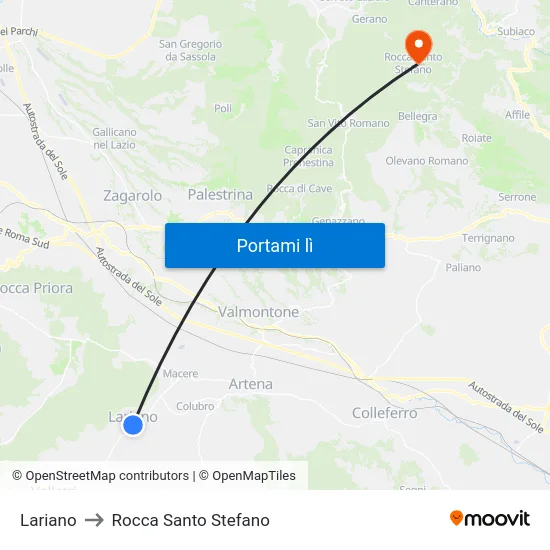 Lariano to Rocca Santo Stefano map