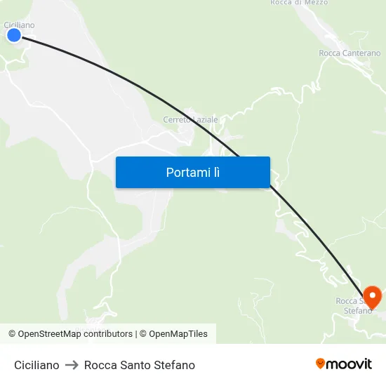 Ciciliano to Rocca Santo Stefano map