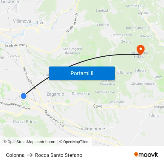 Colonna to Rocca Santo Stefano map
