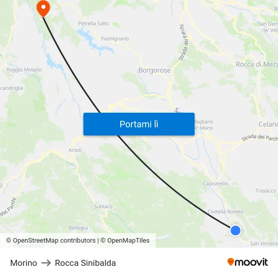 Morino to Rocca Sinibalda map
