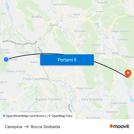 Canepina to Rocca Sinibalda map