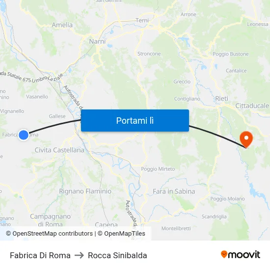 Fabrica Di Roma to Rocca Sinibalda map