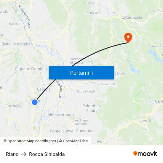 Riano to Rocca Sinibalda map