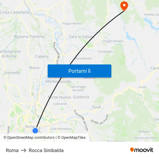 Roma to Rocca Sinibalda map