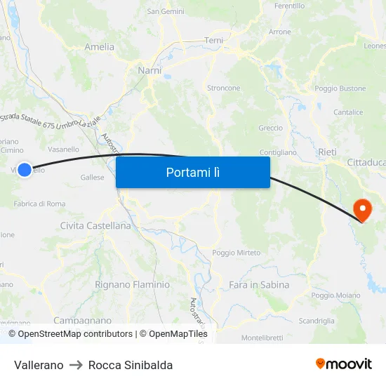 Vallerano to Rocca Sinibalda map