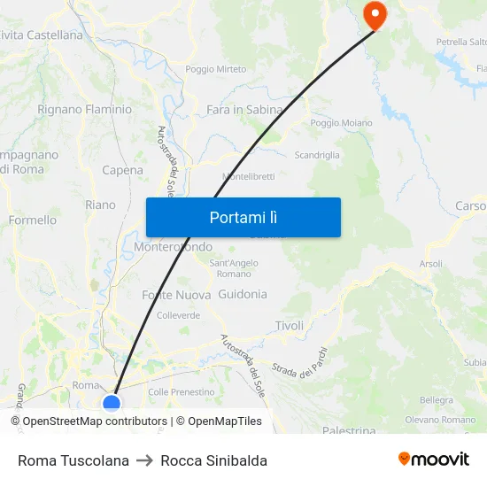Roma Tuscolana to Rocca Sinibalda map