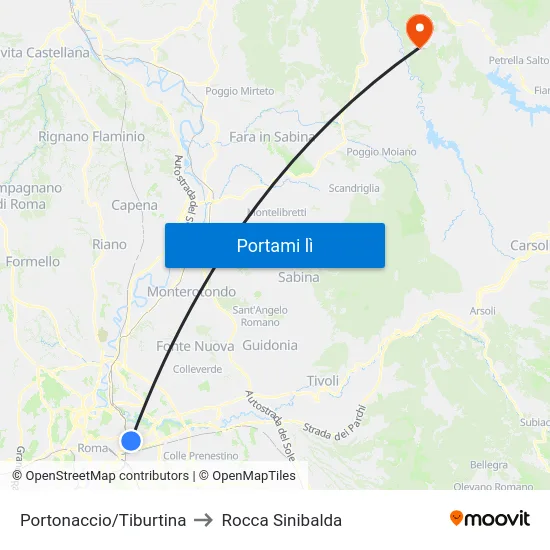 Portonaccio/Tiburtina to Rocca Sinibalda map