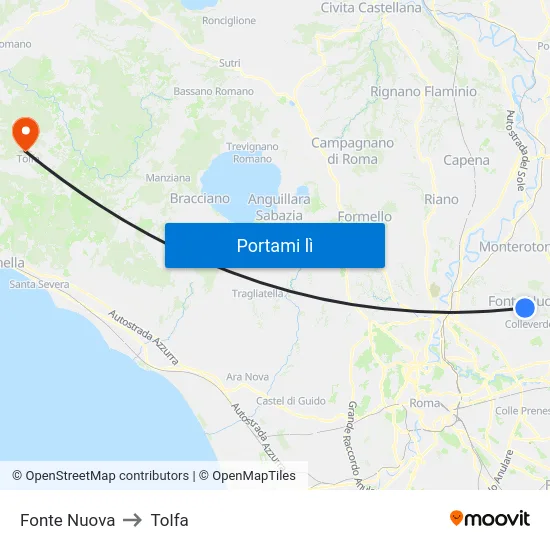 Fonte Nuova to Tolfa map
