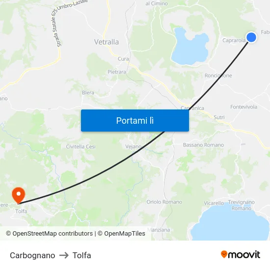 Carbognano to Tolfa map