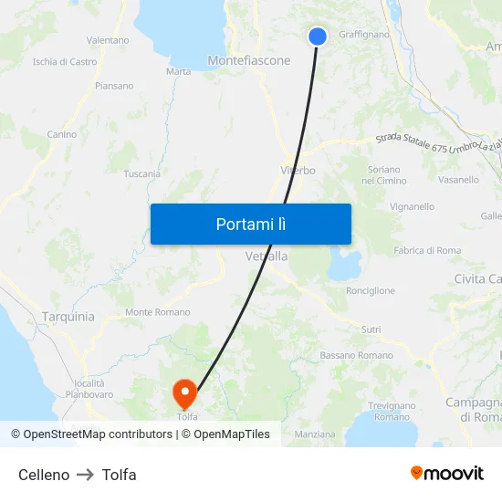 Celleno to Tolfa map