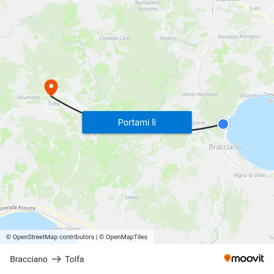 Bracciano to Tolfa map
