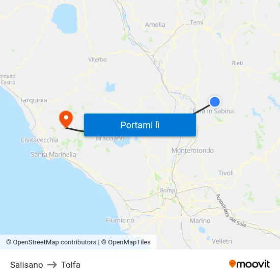 Salisano to Tolfa map