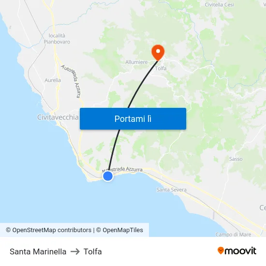Santa Marinella to Tolfa map
