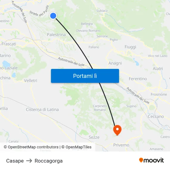 Casape to Roccagorga map