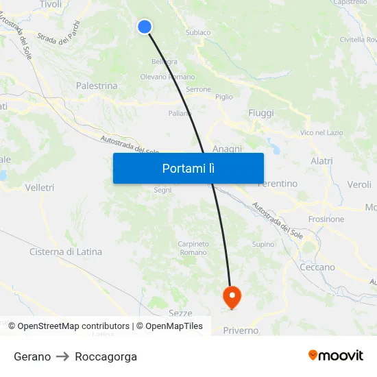 Gerano to Roccagorga map