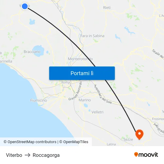 Viterbo to Roccagorga map
