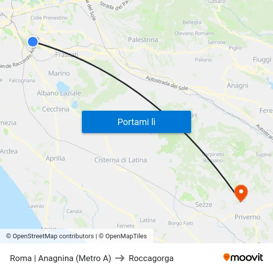 Roma | Anagnina (Metro A) to Roccagorga map