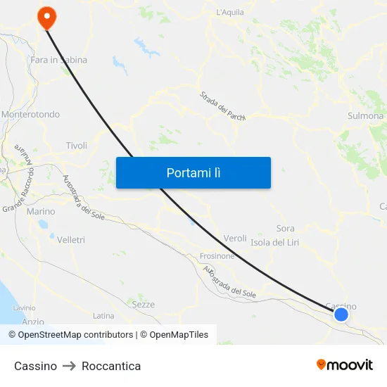 Cassino to Roccantica map