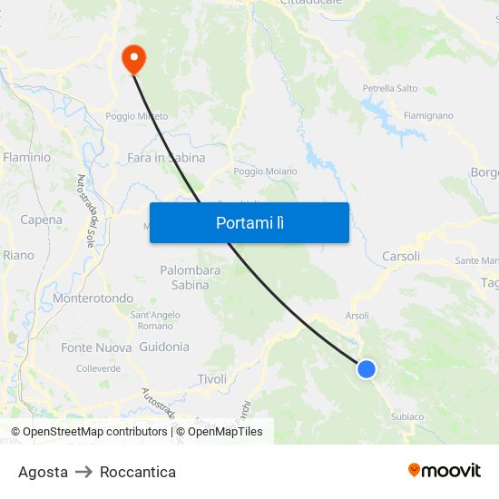 Agosta to Roccantica map
