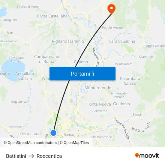 Battistini to Roccantica map