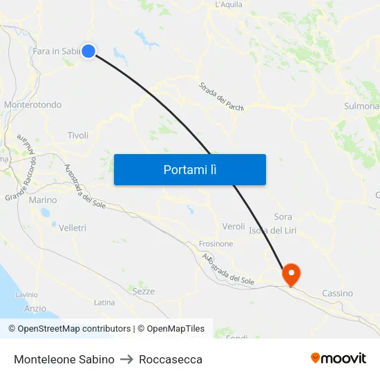 Monteleone Sabino to Roccasecca map