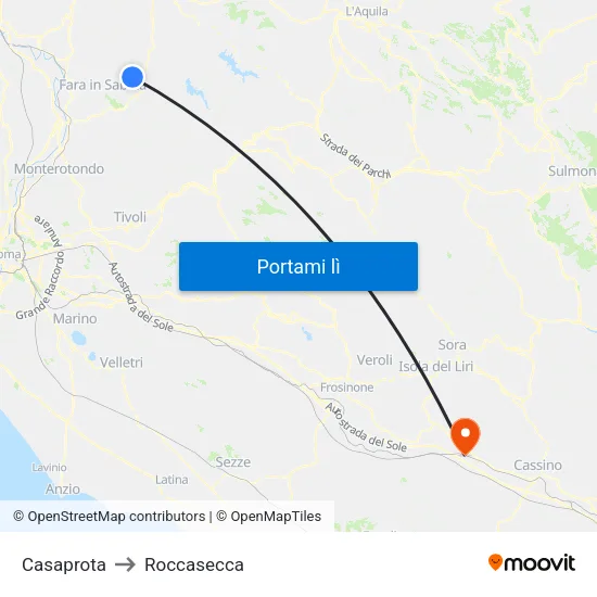 Casaprota to Roccasecca map