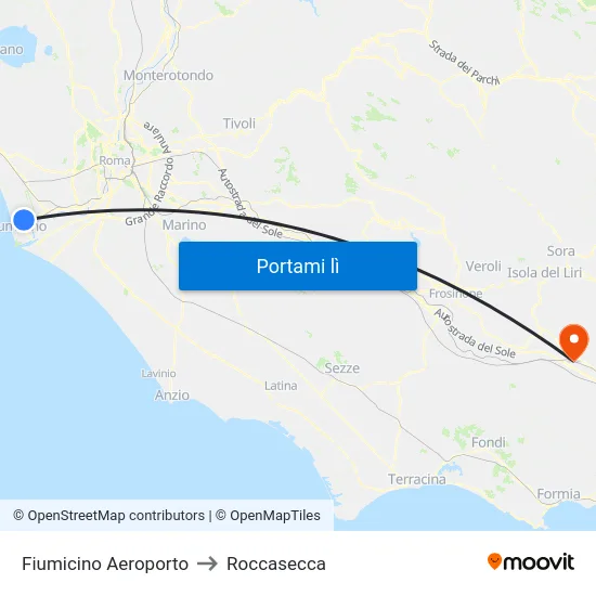 Fiumicino Aeroporto to Roccasecca map