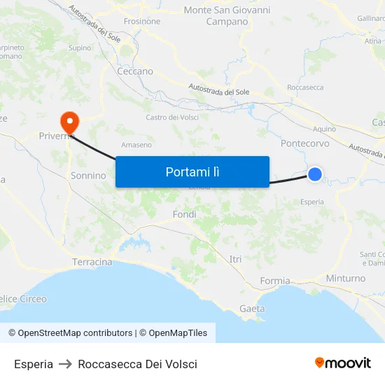 Esperia to Roccasecca Dei Volsci map