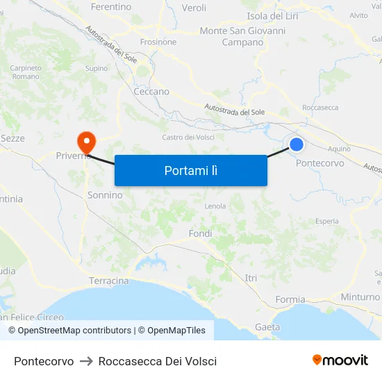 Pontecorvo to Roccasecca Dei Volsci map