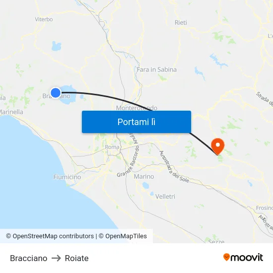 Bracciano to Roiate map