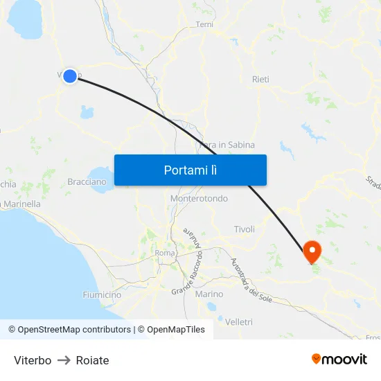 Viterbo to Roiate map