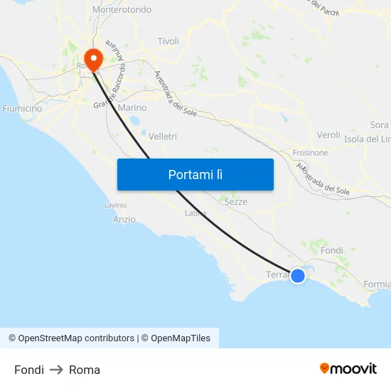 Fondi to Roma map