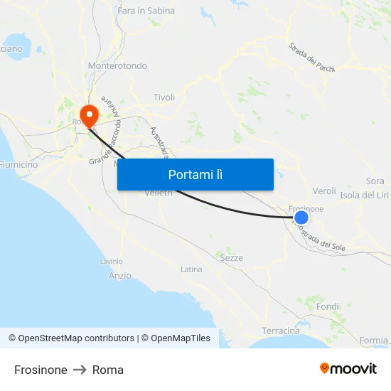 Frosinone to Roma map