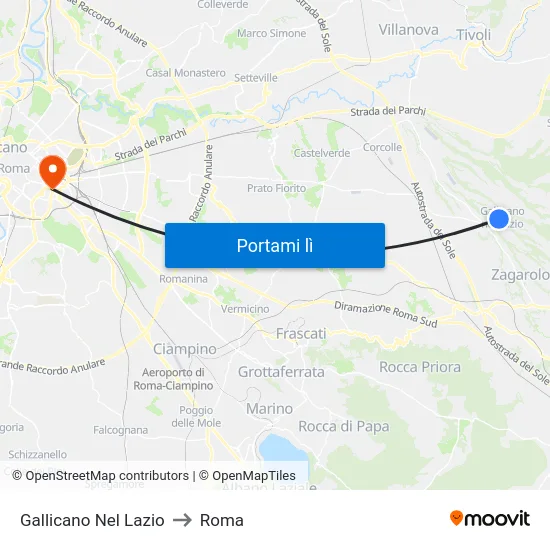 Gallicano Nel Lazio to Roma map