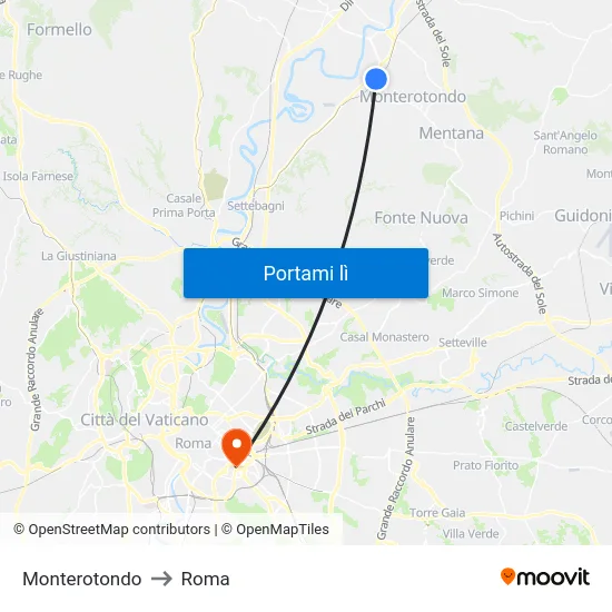 Monterotondo to Roma map