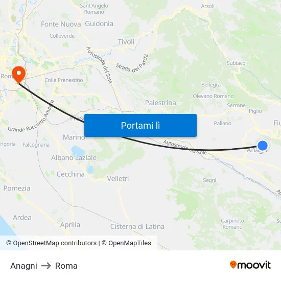 Anagni to Roma map