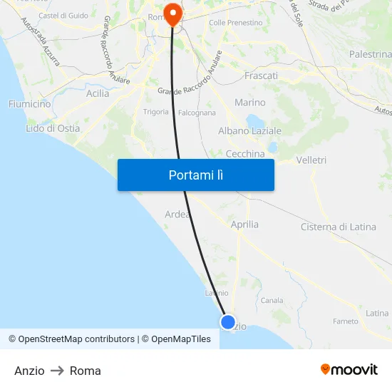 Anzio to Roma map