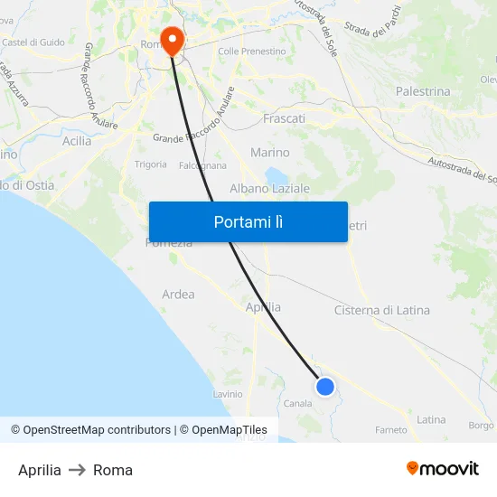 Aprilia to Roma map