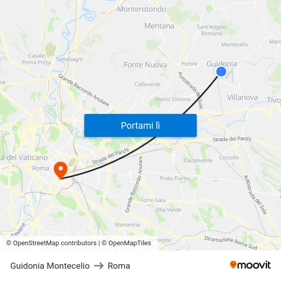 Guidonia Montecelio to Roma map