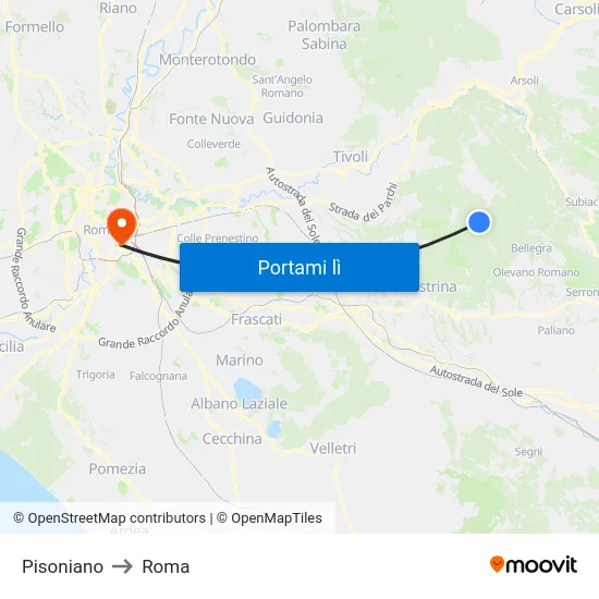 Pisoniano to Roma map