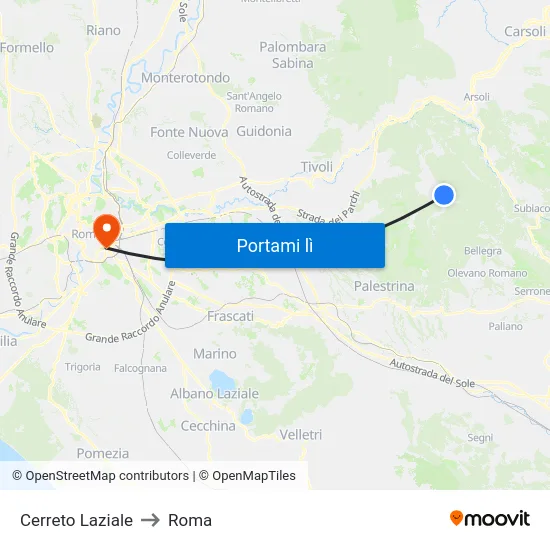 Cerreto Laziale to Roma map