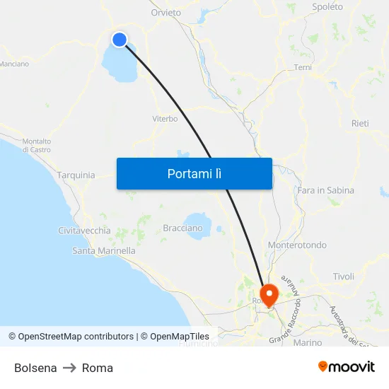 Bolsena to Roma map