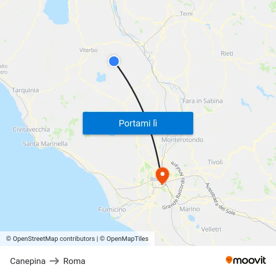 Canepina to Roma map