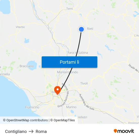 Contigliano to Roma map