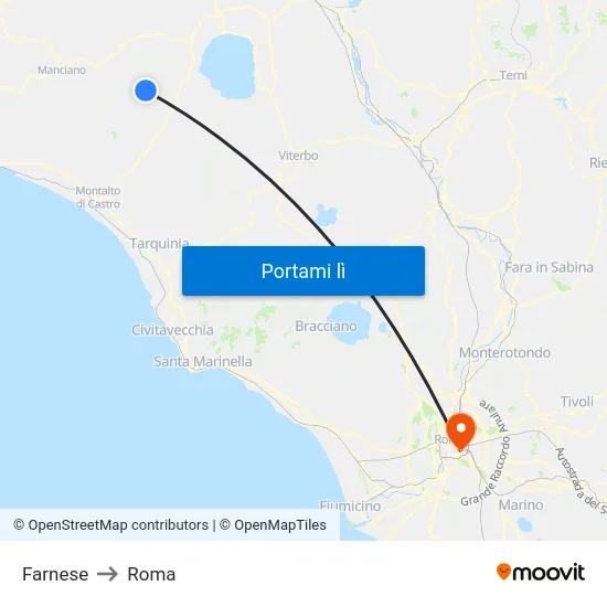 Farnese to Roma map