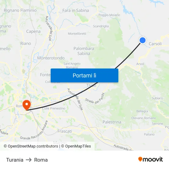 Turania to Roma map