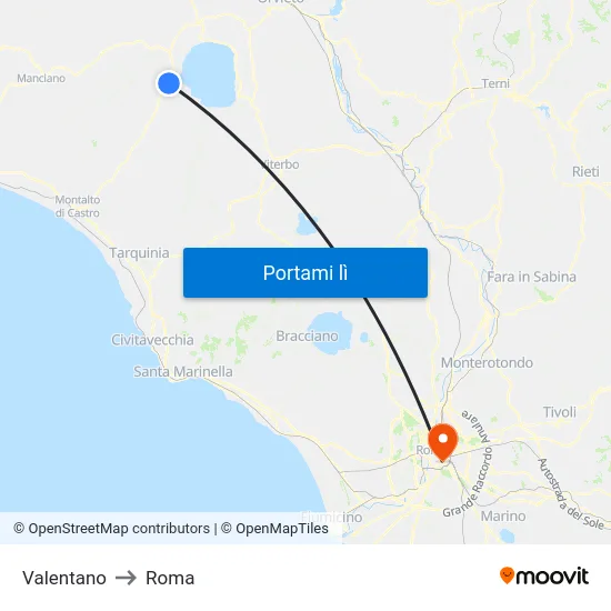 Valentano to Roma map
