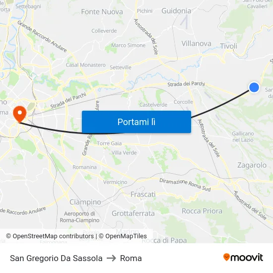 San Gregorio Da Sassola to Roma map