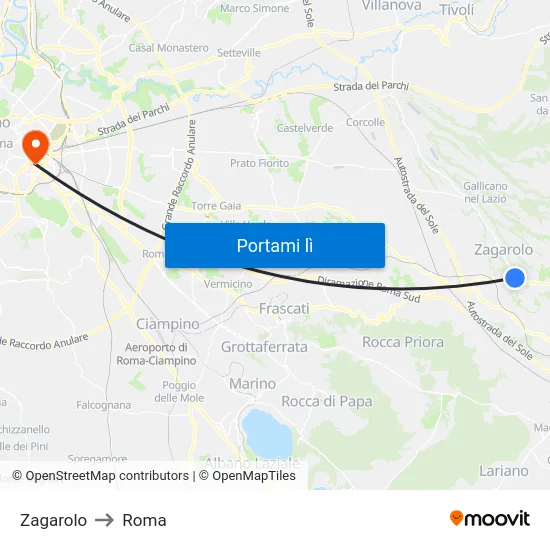 Zagarolo to Roma map